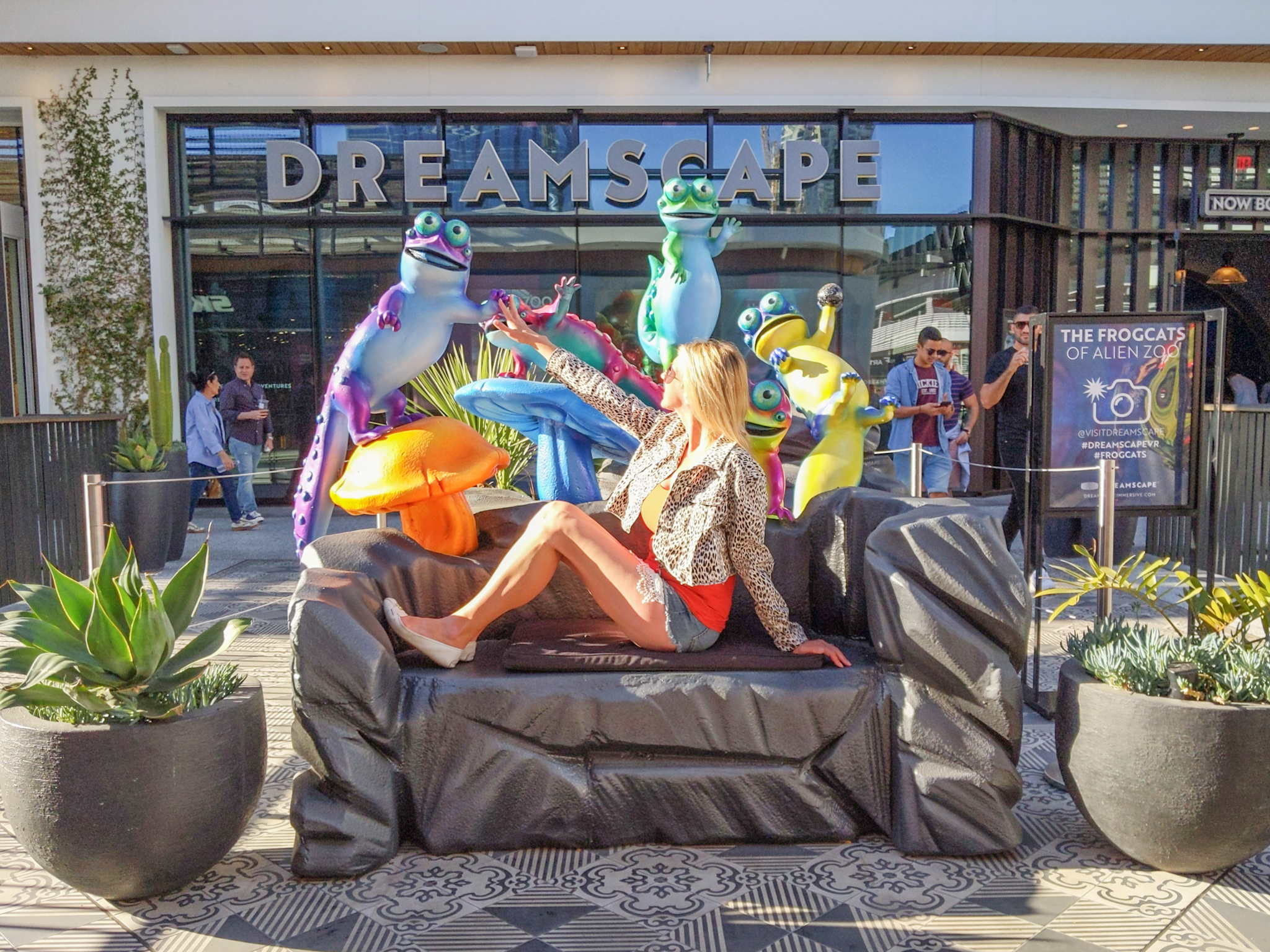 Dreamscape Immersive, Virtual Reality, posing with the Frog Cats, Los Angeles